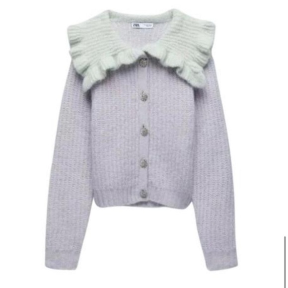 Zara Sweaters - Zara Combination Bib Lapel Collar Knit Wool Blend Cardigan